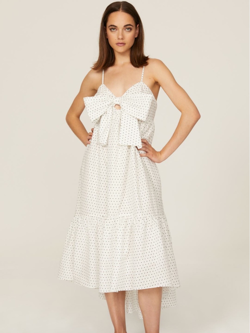 Black Halo Lakia White Bow Babydoll Black Polka Dot Dress